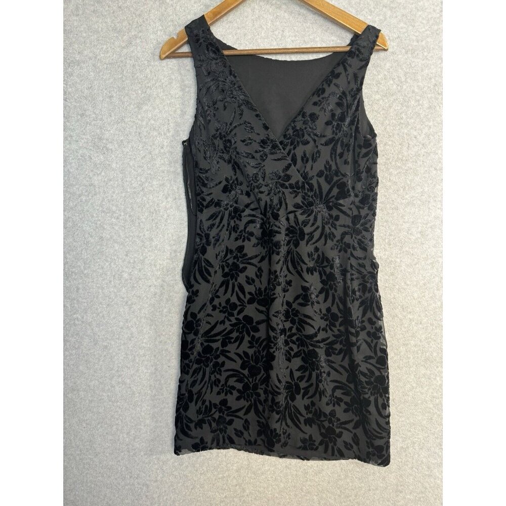 Ann Taylor Dress Black Velvet Sleeveless Open Back Mini Goth Y2K Sz 4 Floral EUC - Picture 10 of 15
